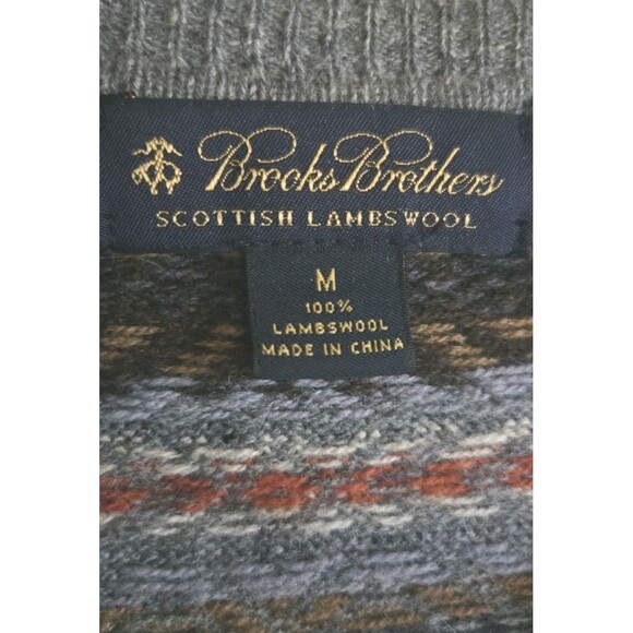 Brooks Brothers Scottish Lambswool Sweater Gray Fair Isle  Mens  Medium - Picture 3 of 6